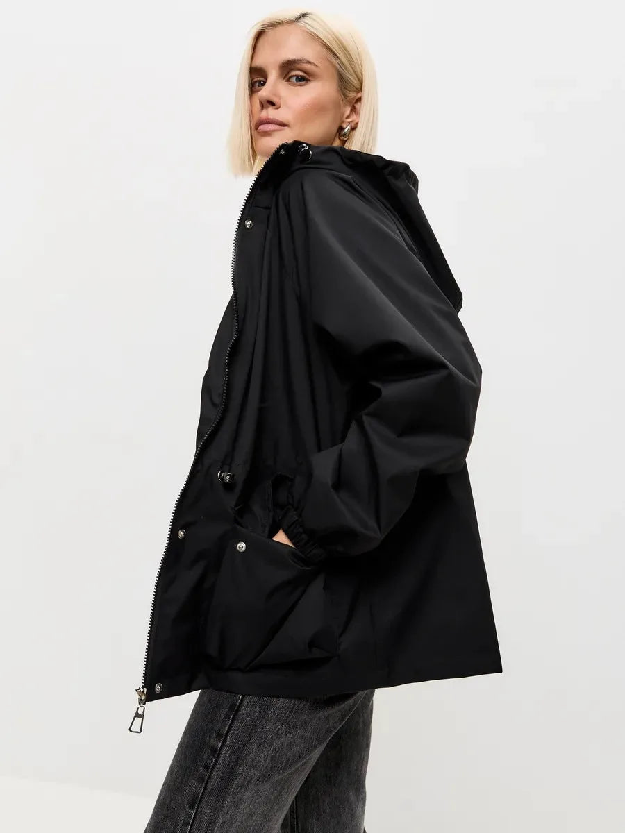 Waterproof Hooded Windbreaker Jacket – Nylon Relaxed Fit Rain Jacket