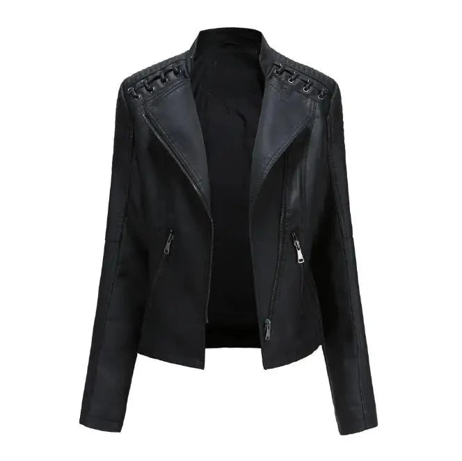 Faux Leather Moto Jacket – Slim Fit Biker Jacket with Zip Pockets