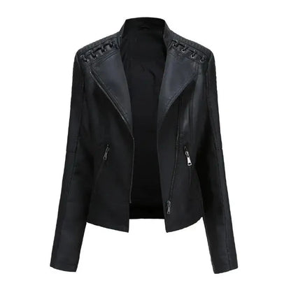 Faux Leather Moto Jacket – Slim Fit Biker Jacket with Zip Pockets