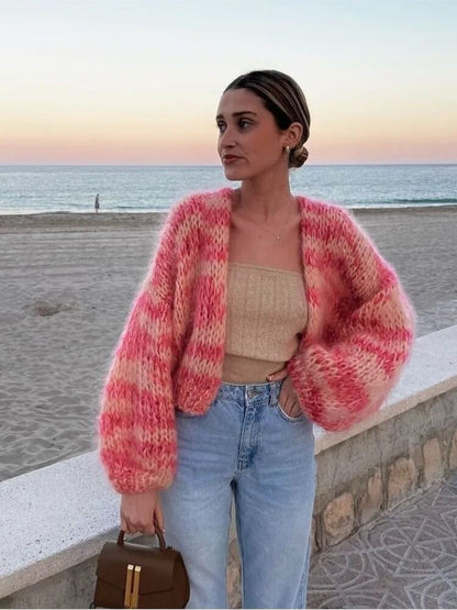 Color Block Cropped Knit Sweater – Multicolor Chunky Pullover