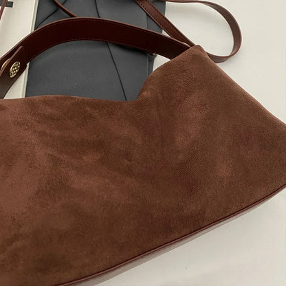 Suede Shoulder Bag with Top Handle – Zip Crossbody Gold Hardware