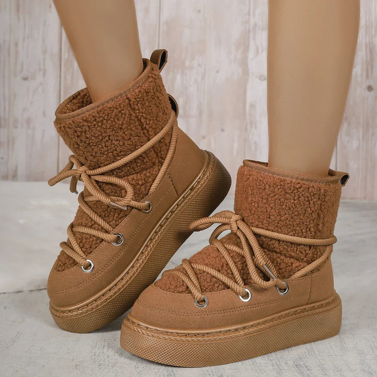 Sherpa Platform Ankle Boots – Women's Lace-Up Winter Boots