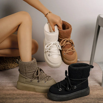 Sherpa Platform Ankle Boots – Women's Lace-Up Winter Boots