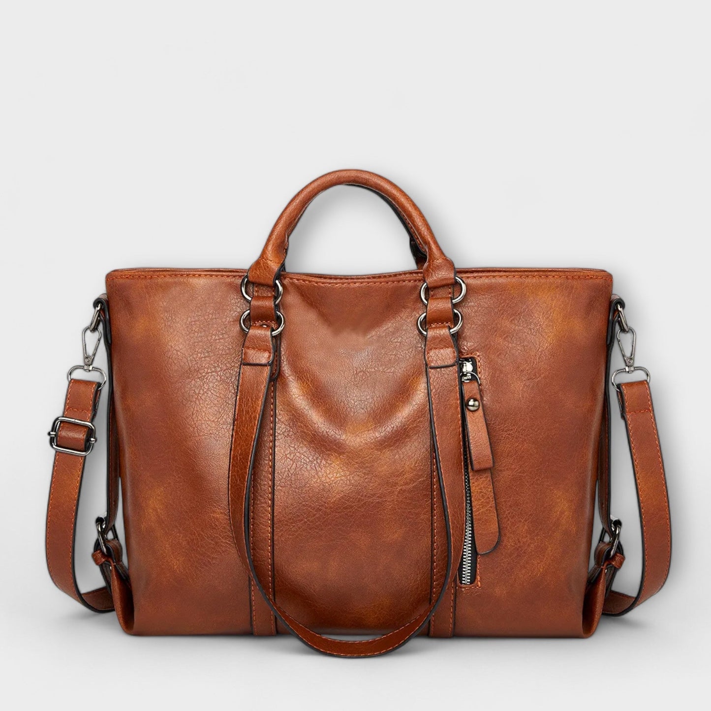 Large Leather Tote Bag – Top Handle Shoulder Bag for Work Travel