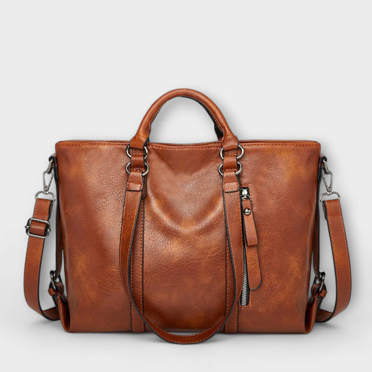 Large Leather Tote Bag – Top Handle Shoulder Bag for Work Travel