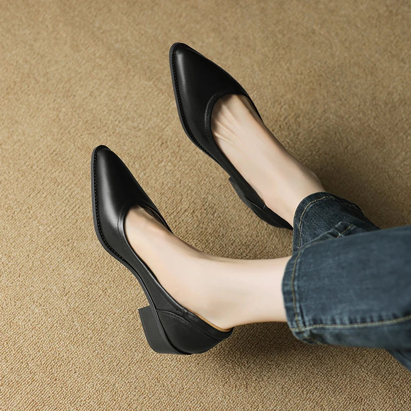 Pointed Toe Block Heel Pumps – Slip-On Low Heel Work Shoes
