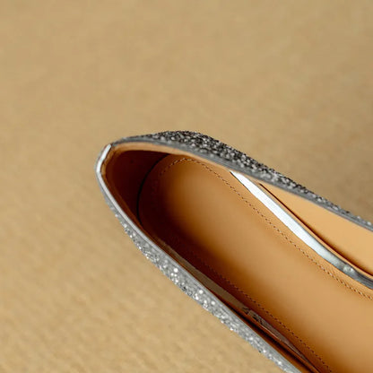 Glitter Block Heel Pumps – Pointed Toe Rhinestone Party Heels