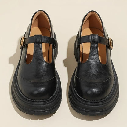 Leather T-Bar Platform Mary Jane Shoes – Round Toe Vintage Style