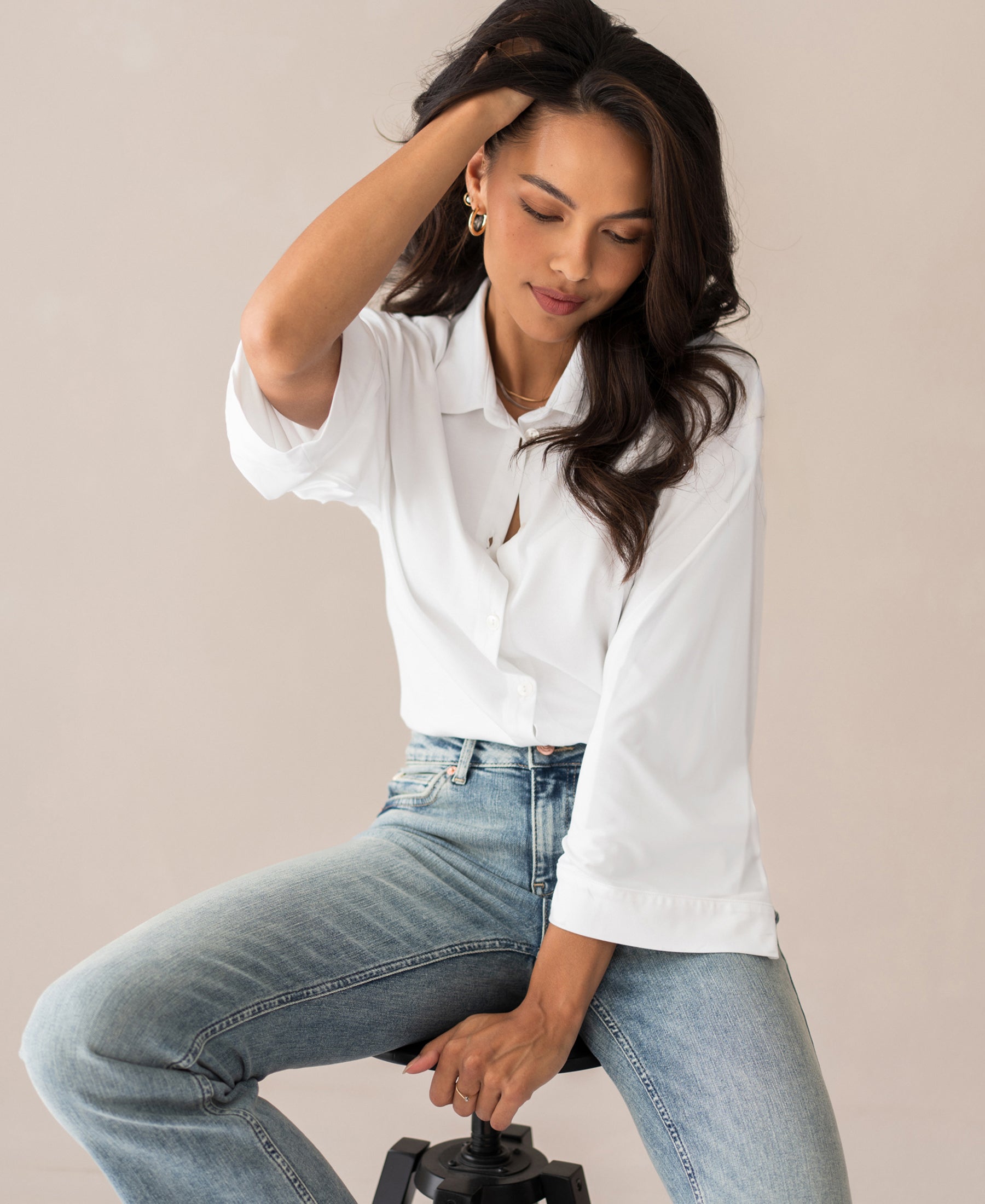 Women's Kimono Sleeve Blouse – Viscose Travel Shirt, Relaxed Fit