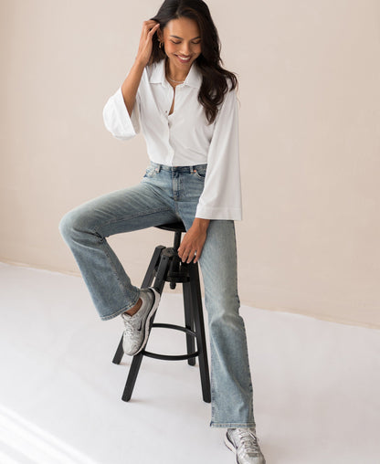 Women's Kimono Sleeve Blouse – Viscose Travel Shirt, Relaxed Fit