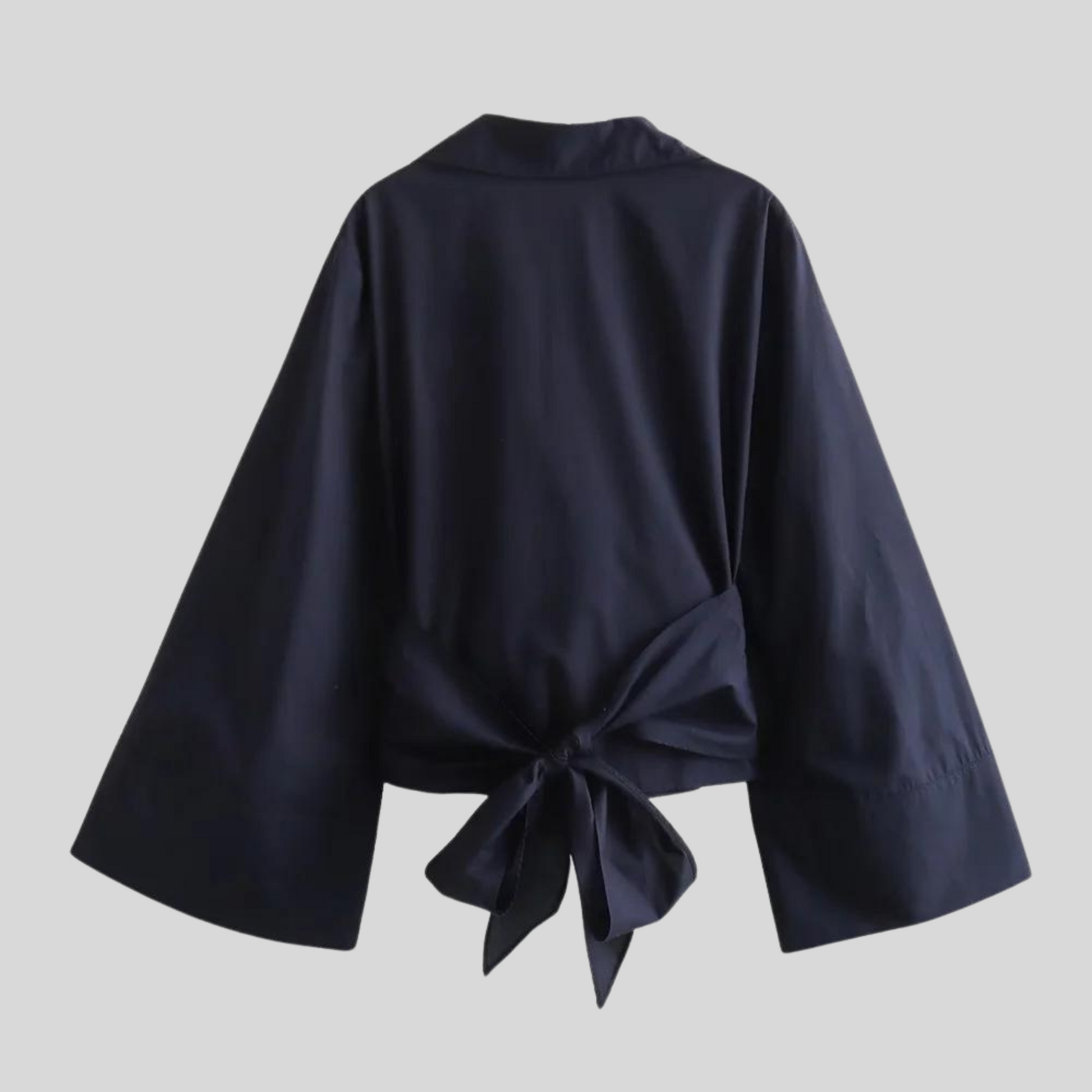Wide Sleeve Wrap Blouse – Tie Waist V-Neck Long Sleeve Top