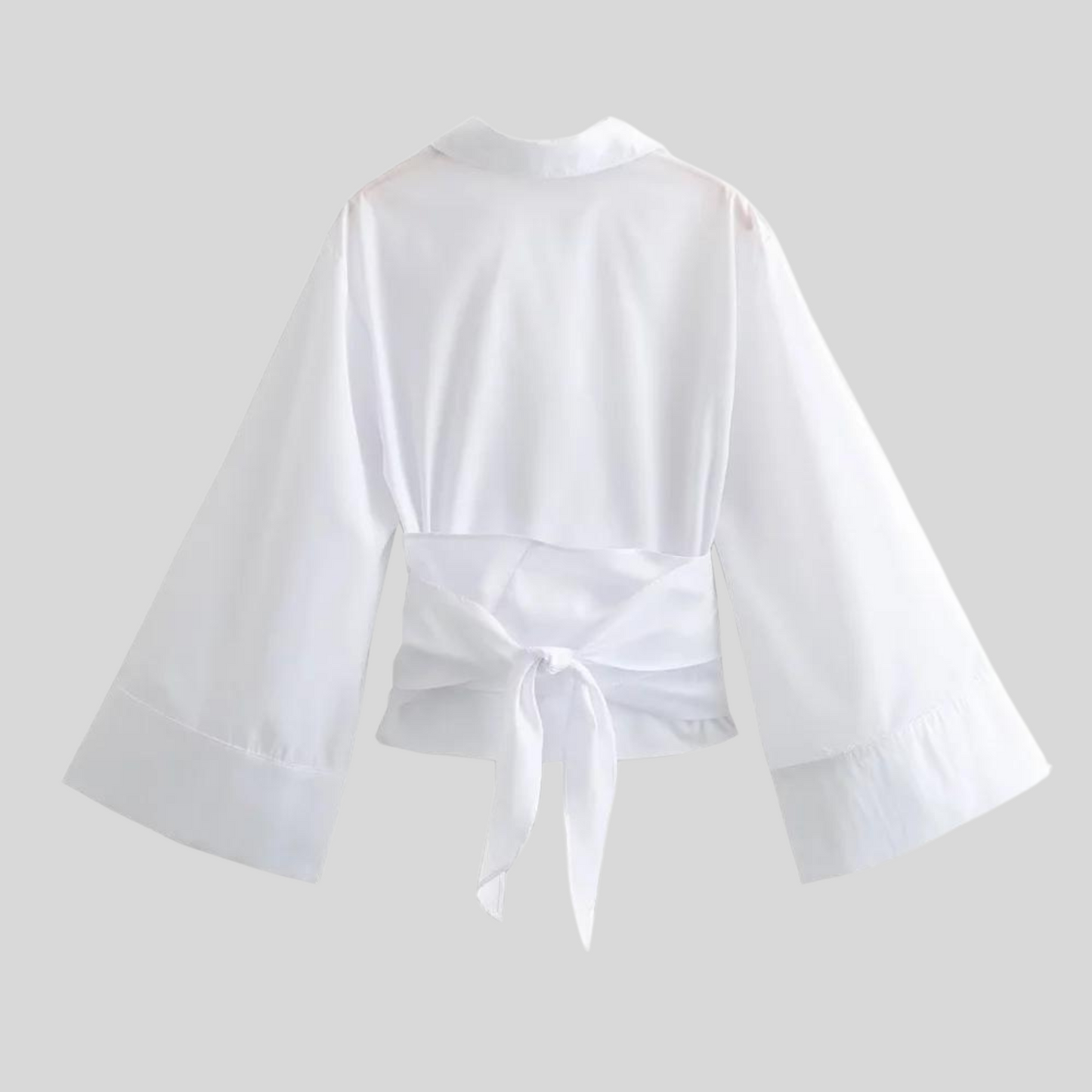 Wide Sleeve Wrap Blouse – Tie Waist V-Neck Long Sleeve Top