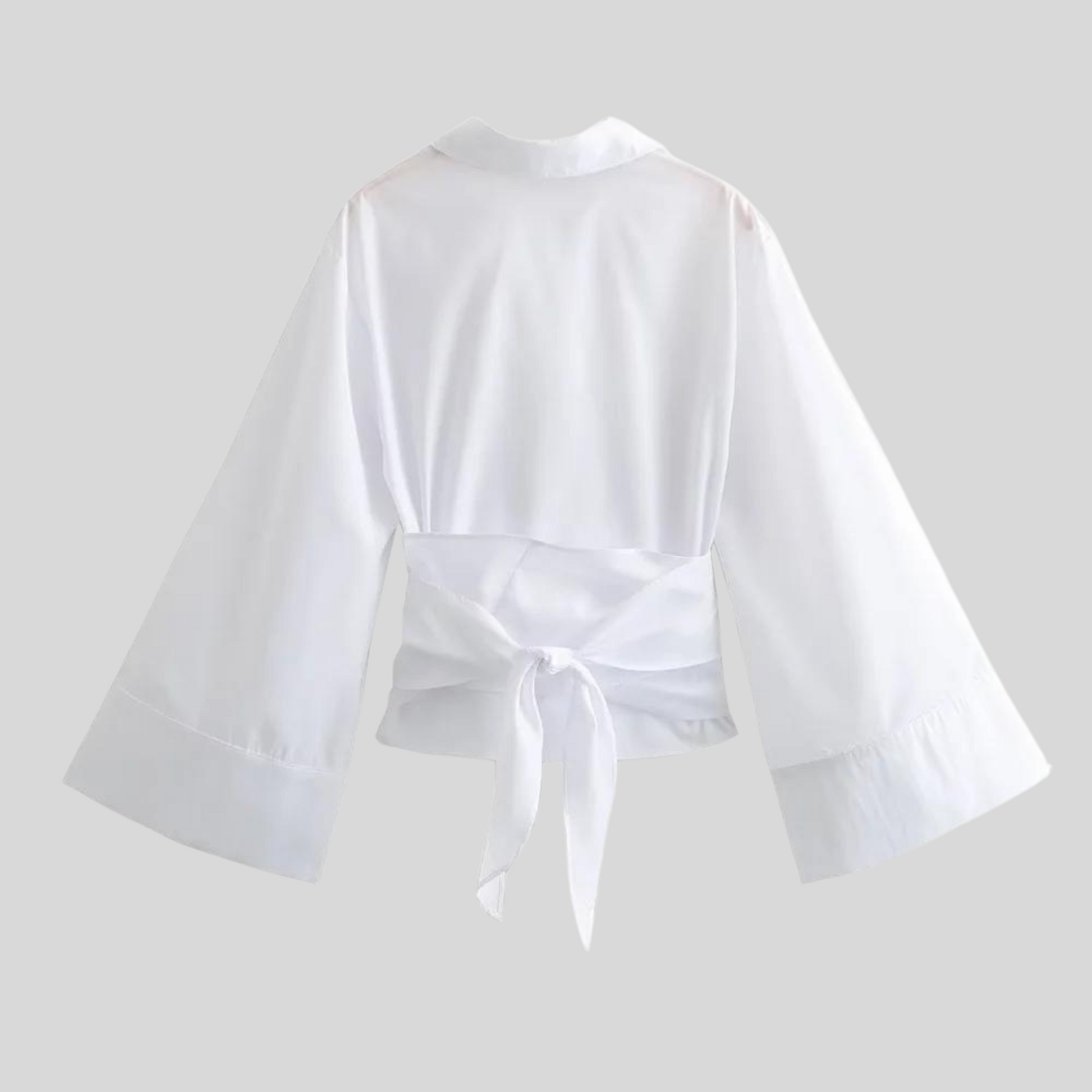 Wide Sleeve Wrap Blouse – Tie Waist V-Neck Long Sleeve Top