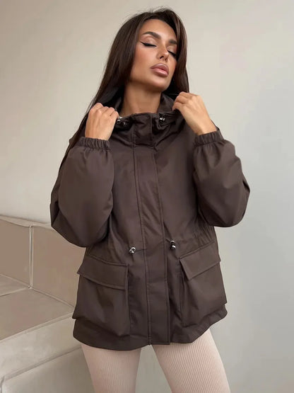 Waterproof Hooded Windbreaker Jacket – Nylon Relaxed Fit Rain Jacket