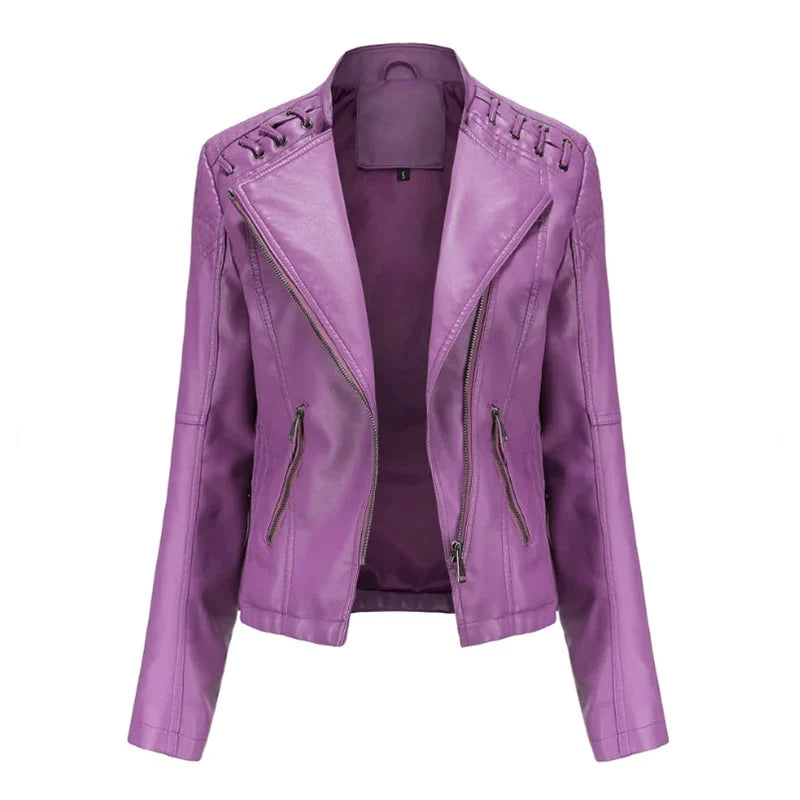 Faux Leather Moto Jacket – Slim Fit Biker Jacket with Zip Pockets