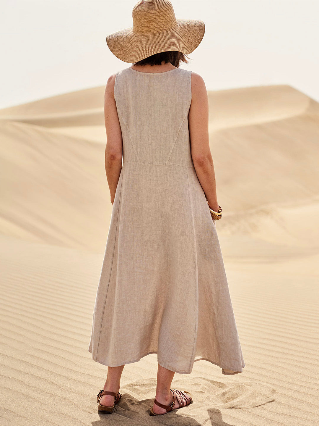 Linen Sleeveless Maxi Dress – A-Line Relaxed Fit with Deep Pockets
