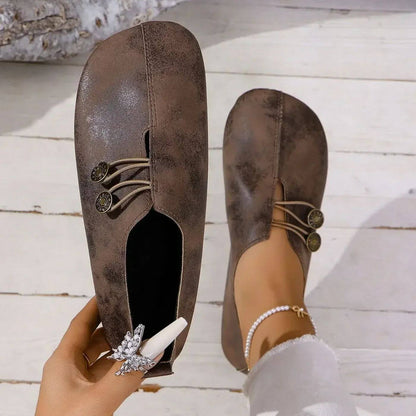 Slip-On Flat Loafers – Wide Fit Button Detail Round Toe
