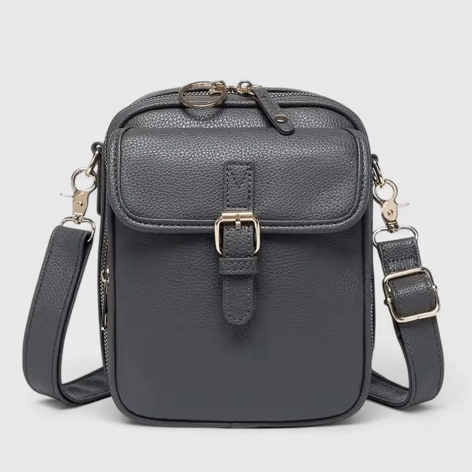 Pebbled Faux Leather Crossbody Bag – Buckle Flap Multi-Pocket Purse