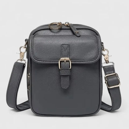 Pebbled Faux Leather Crossbody Bag – Buckle Flap Multi-Pocket Purse