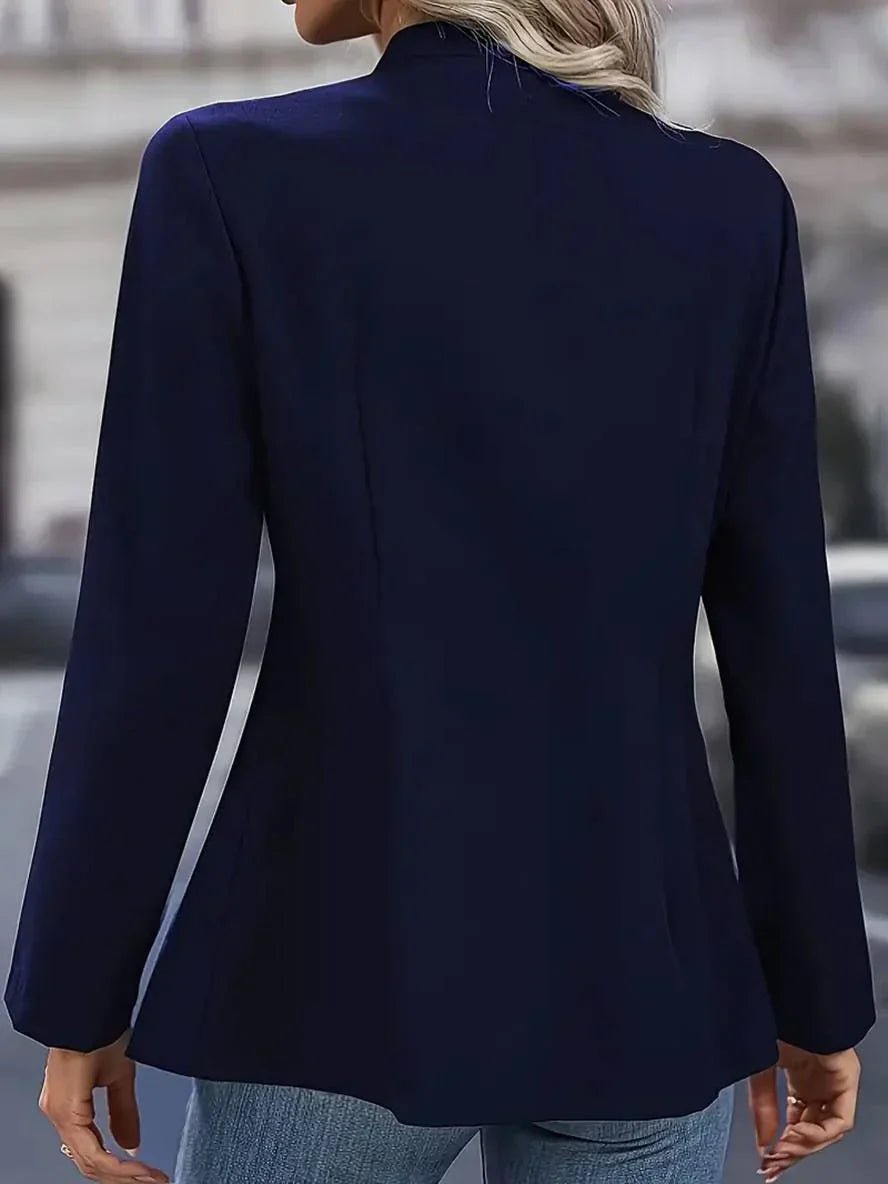 Collarless Double Breasted Blazer – Long Sleeve Military Button Jacket