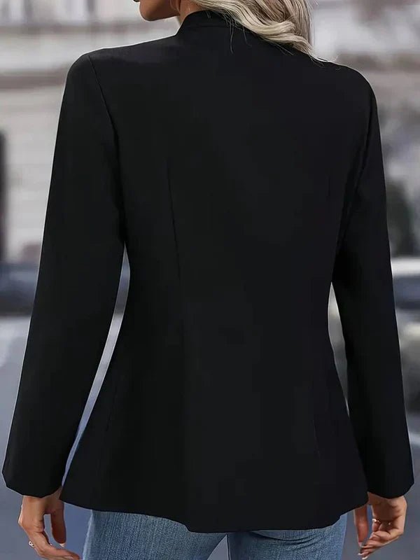 Collarless Double Breasted Blazer – Long Sleeve Military Button Jacket