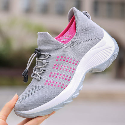 Knit Platform Sneakers – Chunky Sole Lace-Up Walking Shoes