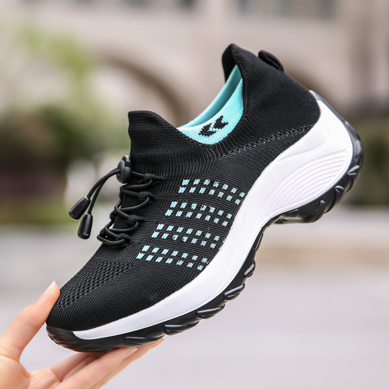 Knit Platform Sneakers – Chunky Sole Lace-Up Walking Shoes