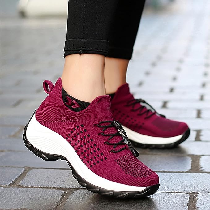 Knit Platform Sneakers – Chunky Sole Lace-Up Walking Shoes
