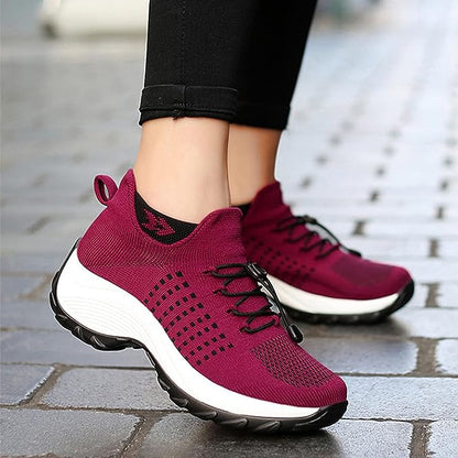 Knit Platform Sneakers – Chunky Sole Lace-Up Walking Shoes