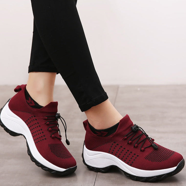 Knit Platform Sneakers – Chunky Sole Lace-Up Walking Shoes