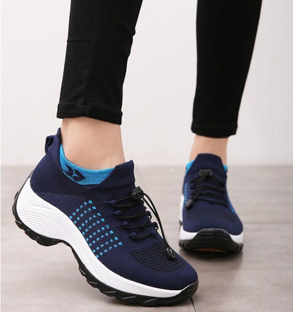 Knit Platform Sneakers – Chunky Sole Lace-Up Walking Shoes