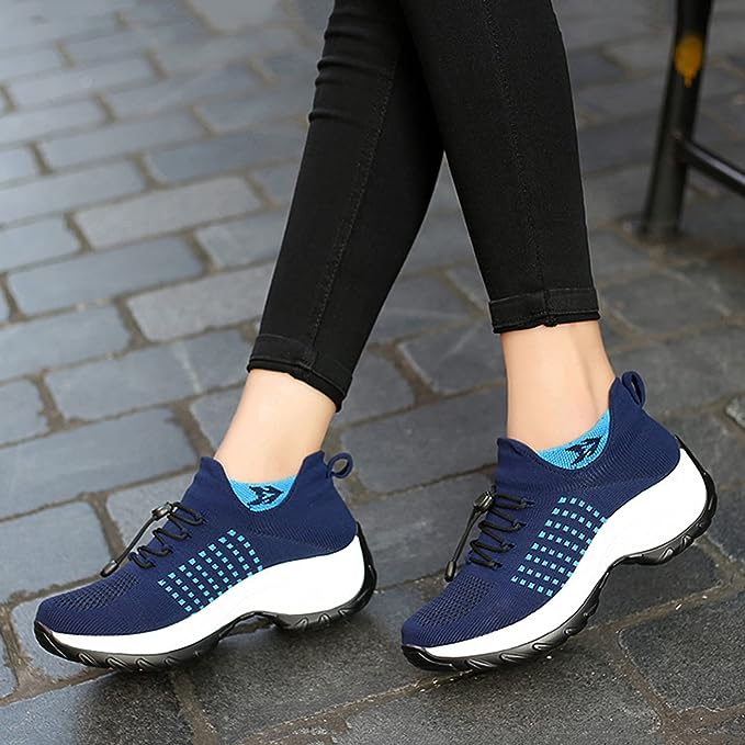 Knit Platform Sneakers – Chunky Sole Lace-Up Walking Shoes