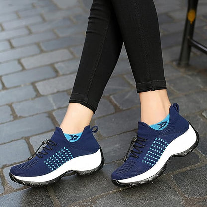 Knit Platform Sneakers – Chunky Sole Lace-Up Walking Shoes