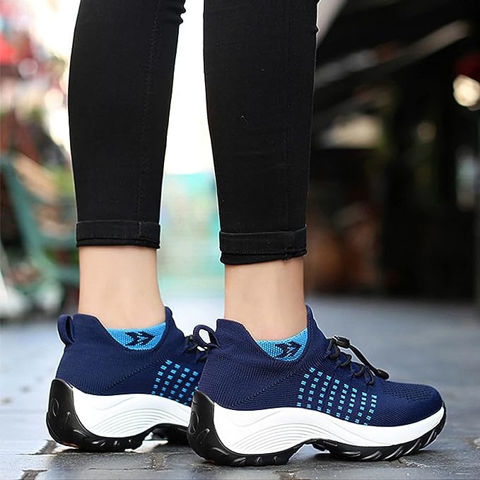Knit Platform Sneakers – Chunky Sole Lace-Up Walking Shoes