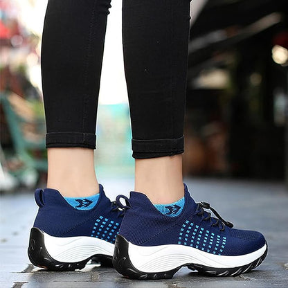 Knit Platform Sneakers – Chunky Sole Lace-Up Walking Shoes