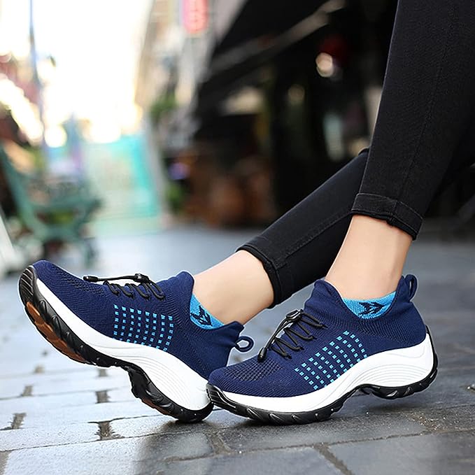 Knit Platform Sneakers – Chunky Sole Lace-Up Walking Shoes