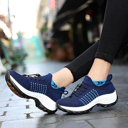 Knit Platform Sneakers – Chunky Sole Lace-Up Walking Shoes
