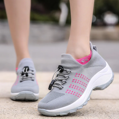 Knit Platform Sneakers – Chunky Sole Lace-Up Walking Shoes