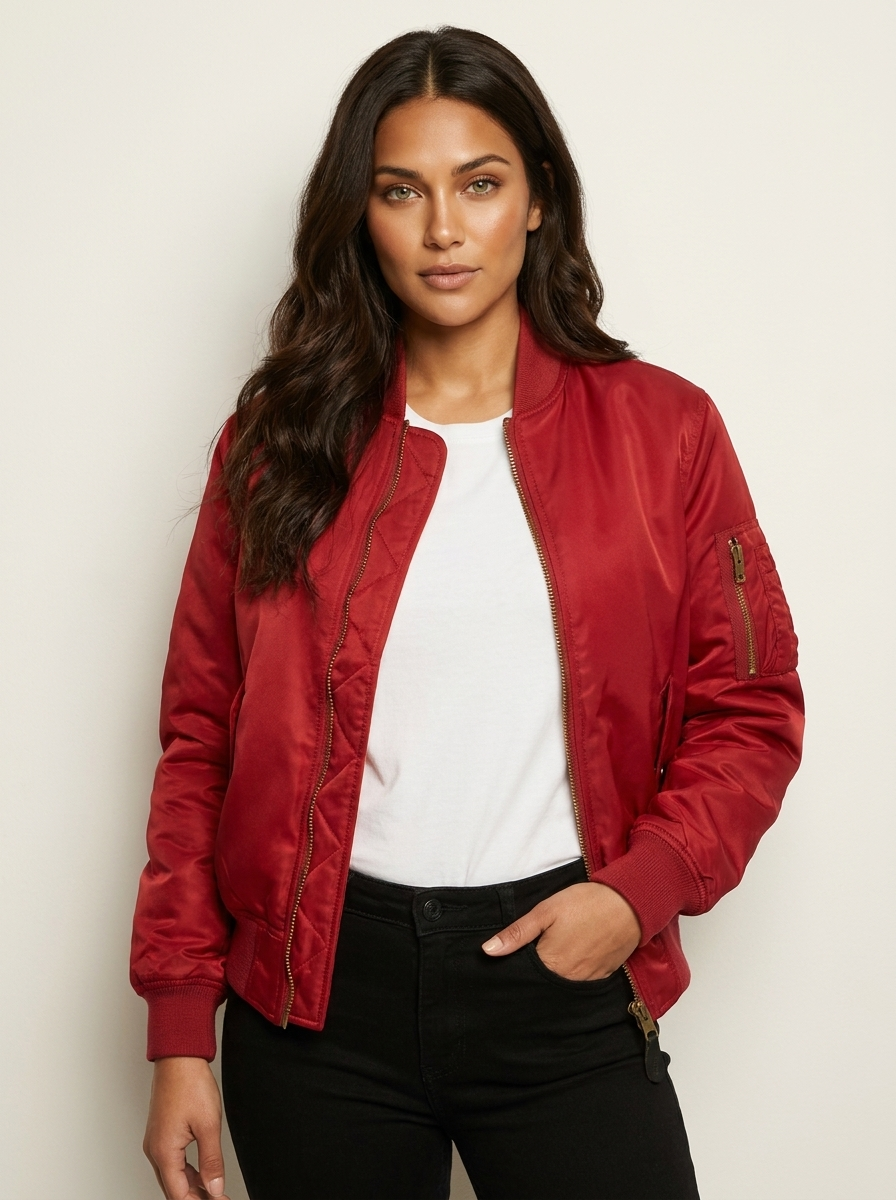 Satin Bomber Jacket – Women's Long Sleeve Utility Style