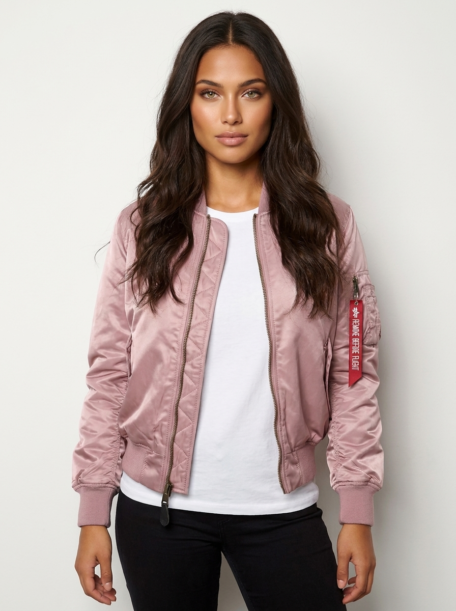 Satin Bomber Jacket – Women's Long Sleeve Utility Style