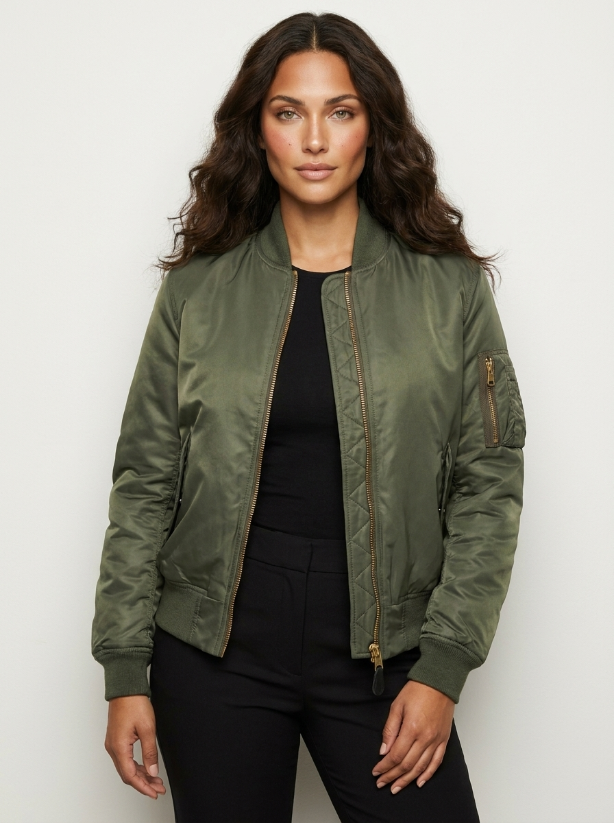 Satin Bomber Jacket – Women's Long Sleeve Utility Style