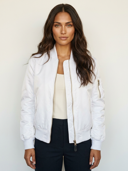 Satin Bomber Jacket – Women's Long Sleeve Utility Style