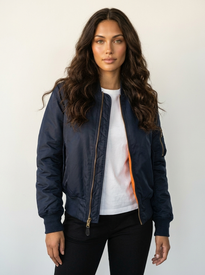 Satin Bomber Jacket – Women's Long Sleeve Utility Style