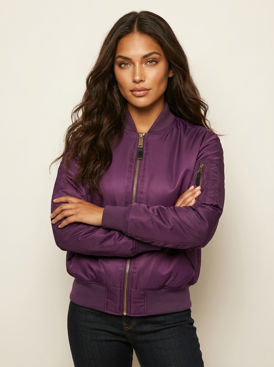Satin Bomber Jacket – Women's Long Sleeve Utility Style