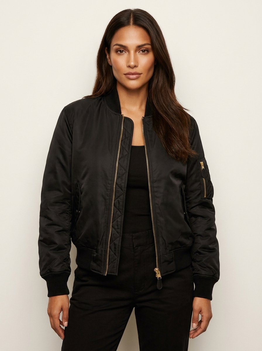 Satin Bomber Jacket – Women's Long Sleeve Utility Style