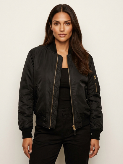Satin Bomber Jacket – Women's Long Sleeve Utility Style