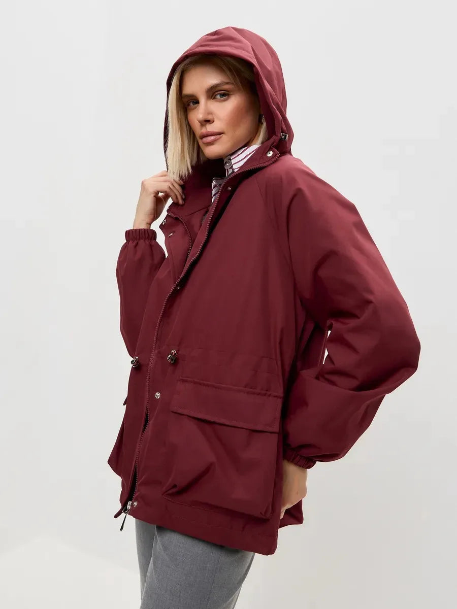 Waterproof Hooded Windbreaker Jacket – Nylon Relaxed Fit Rain Jacket