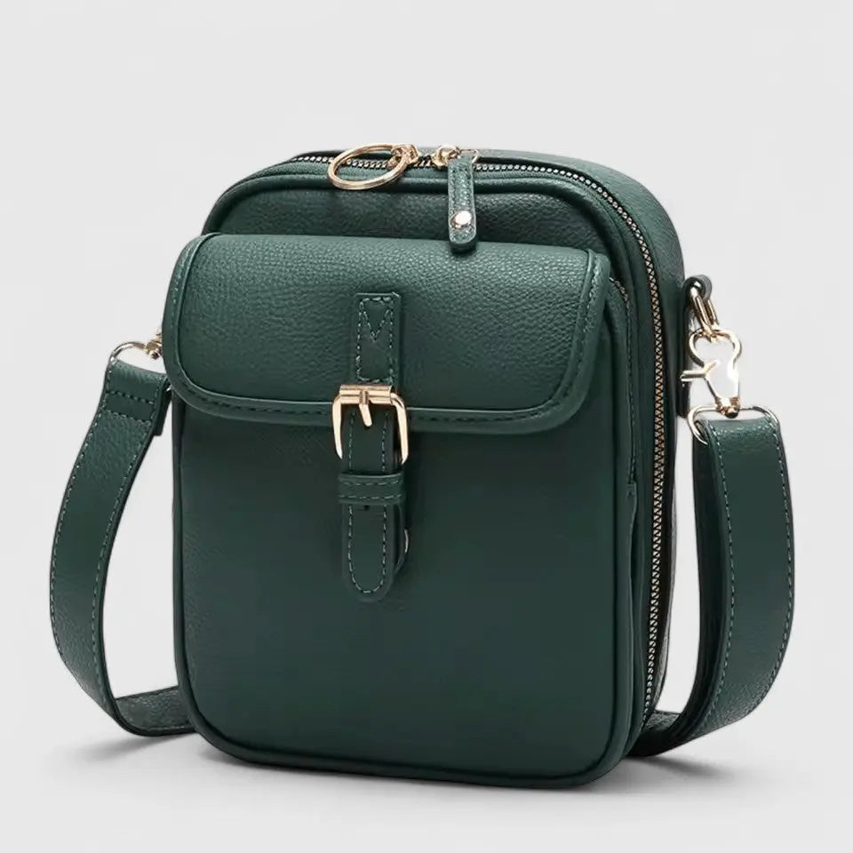 Pebbled Faux Leather Crossbody Bag – Buckle Flap Multi-Pocket Purse