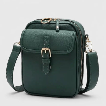 Pebbled Faux Leather Crossbody Bag – Buckle Flap Multi-Pocket Purse