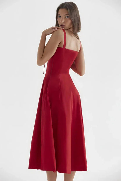 Women's Corset Bustier Midi Dress – Floral A-Line Summer Dress with Side Slit